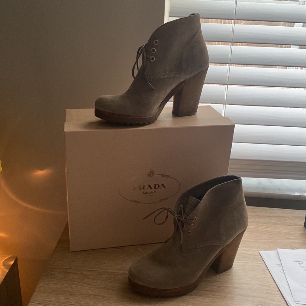 Prada ankle boots color taupe suede, like new